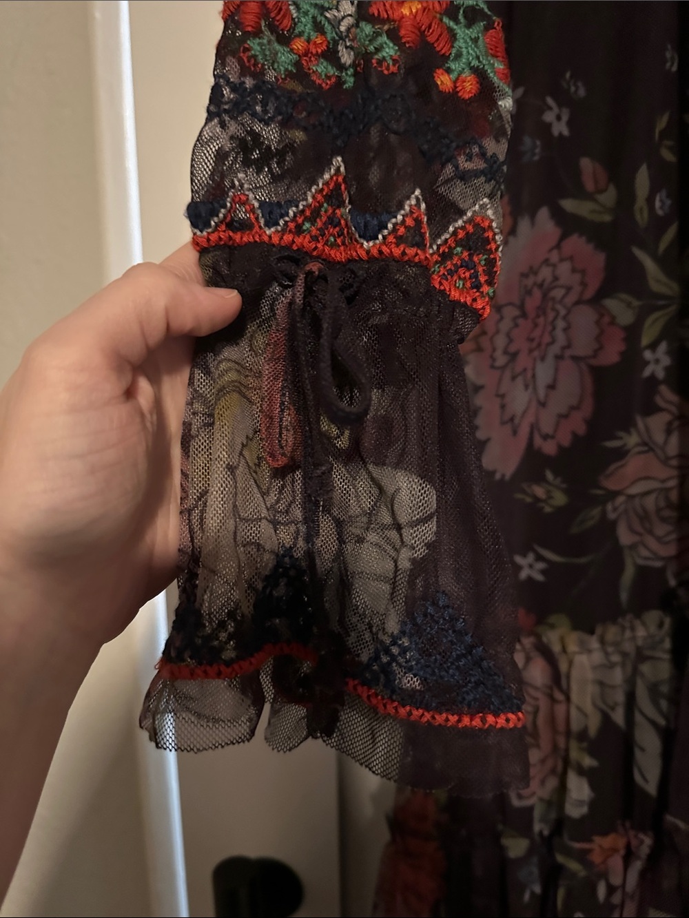 Johnny Was Karasi Mesh Navy Floral Embroidery Tiered Dress - Picture 5 of 8